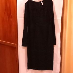 Black cocktail below the knee long sleeve dress